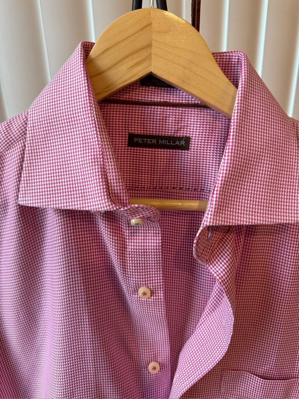 Peter Millar Mens Large Pink Check Cotton Button Up Shirt Long Sleeve